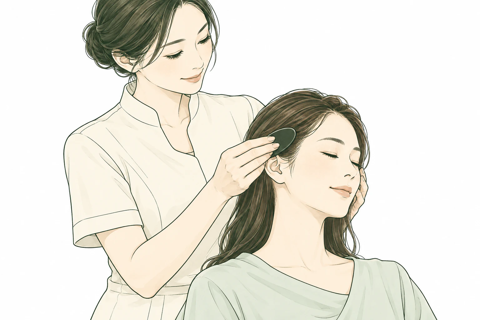 ヘッドセラピーの施術を受ける女性のイラスト