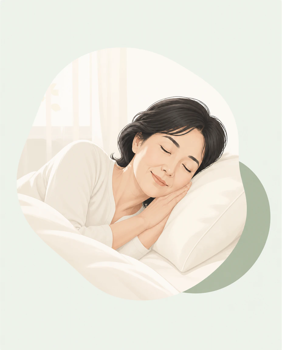 ベッドで穏やかに眠る50代の女性
