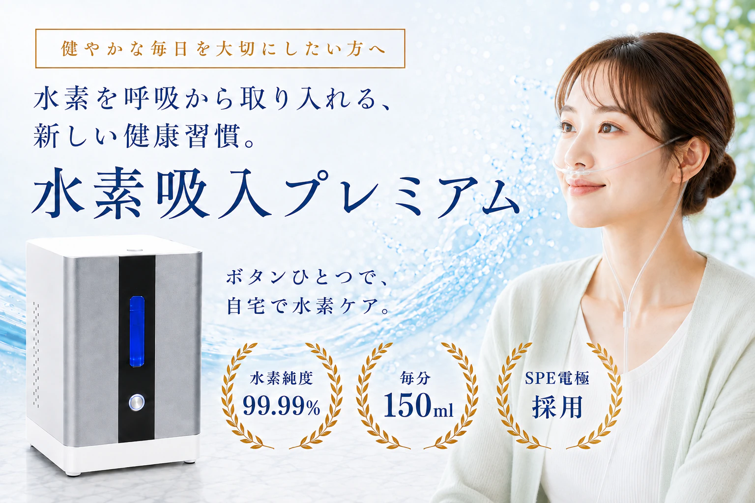 水素を呼吸から取り入れる、新しい健康習慣。水素吸入プレミアム