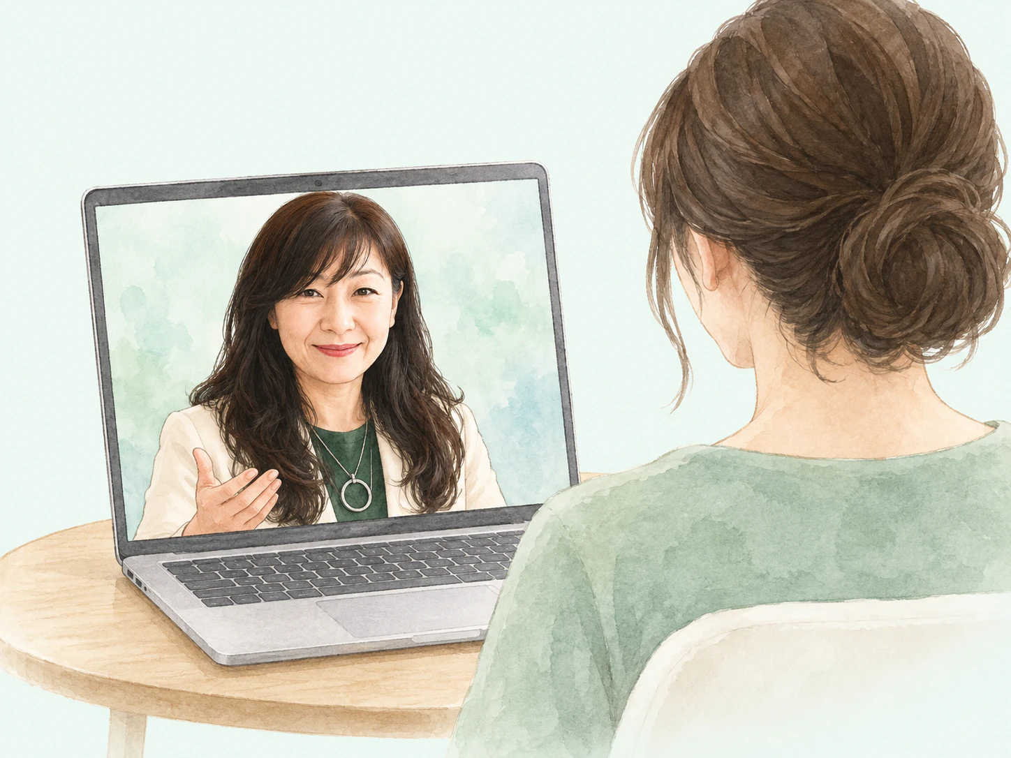 オンラインで相談する様子のイラスト